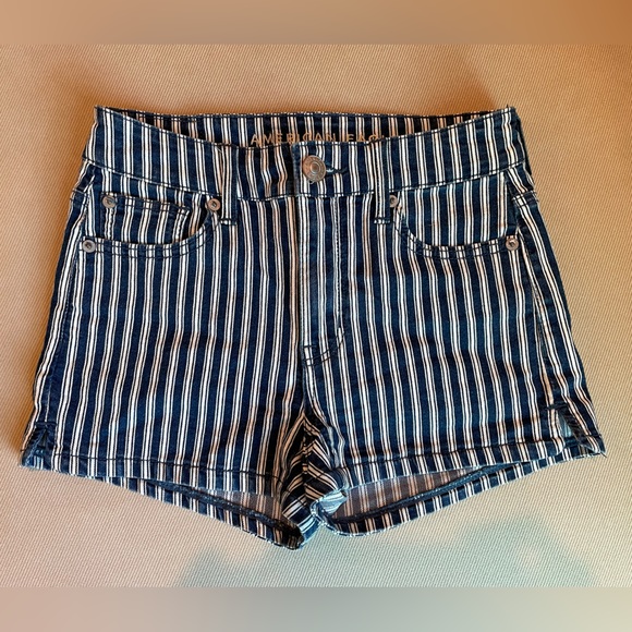 American Eagle Outfitters Pants - American Eagle Hi-Rise Shortie Blue & White Striped Shorts Size 0
